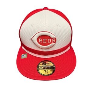 Cincinnati Reds Batting PracticecNew Era 59FIFTY Fitted Hat Cap 7 3/8 Red New